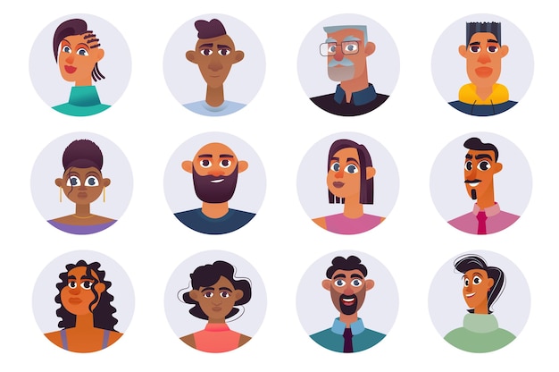 Vector avatares de personajes de personas negras conjunto aislado diversos hombres y mujeres con diferentes looks retratos