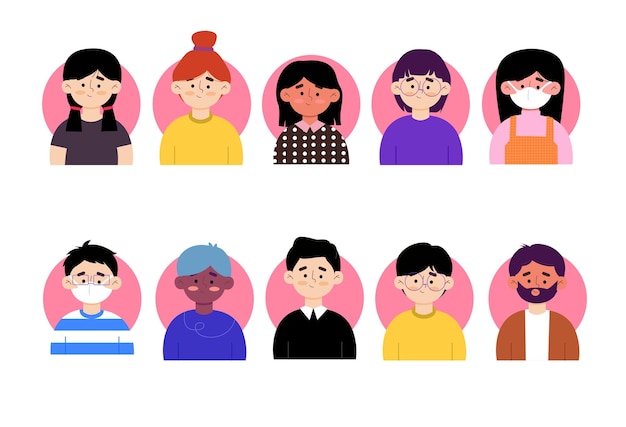 Avatares de personas caras de personajes de hombre y mujer para perfil de redes sociales, avatar de usuario