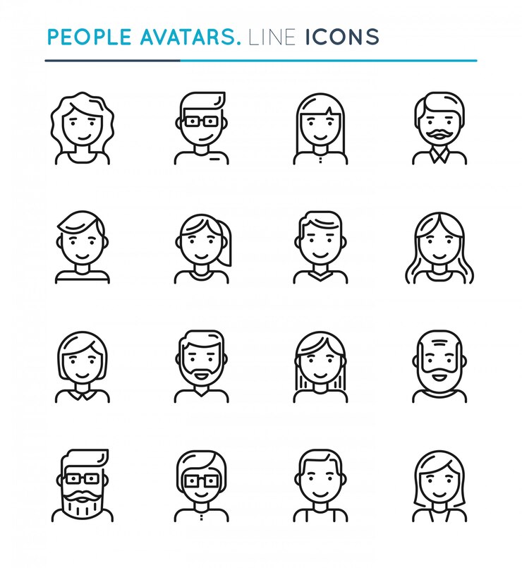 Avatares de personas conjunto de iconos de línea delgada.