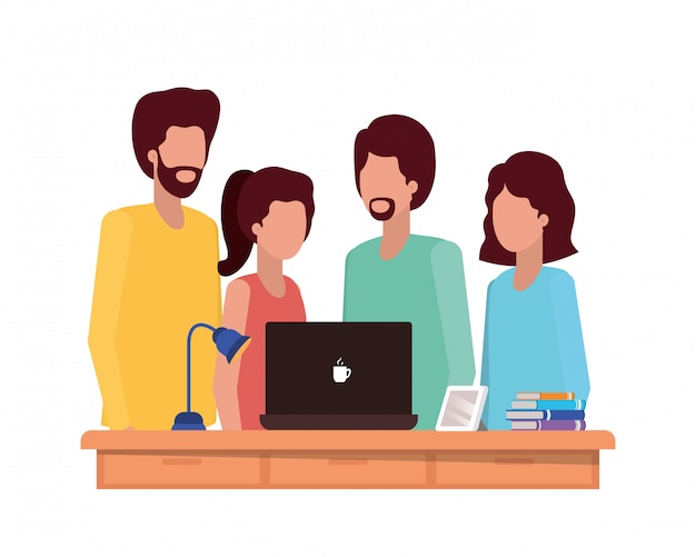 Avatares de personas con ilustración de laptop