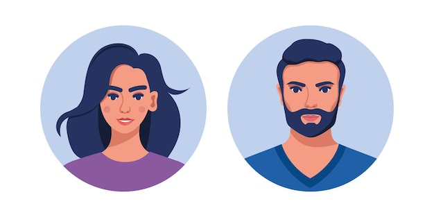 Vector avatares de personas sonrientes personaje de hombre y mujer retratos avatares masculinos y femeninos en un círculo