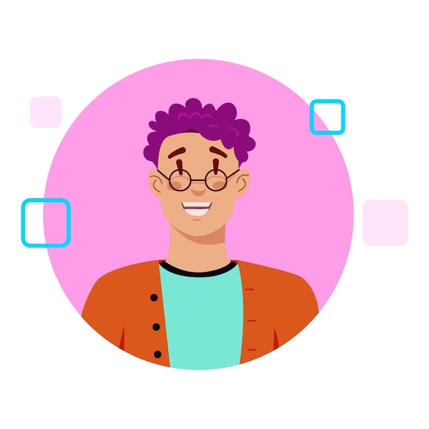 Avatares Pixelz de una persona joven Esta ilustración muestra un avatar hipster con un vibrante