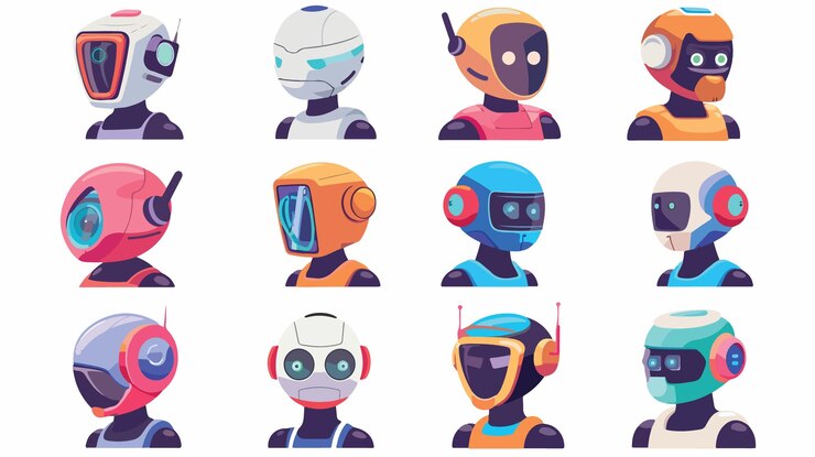 Vector avatares de robots futuristas ideales para las redes sociales y los retratos