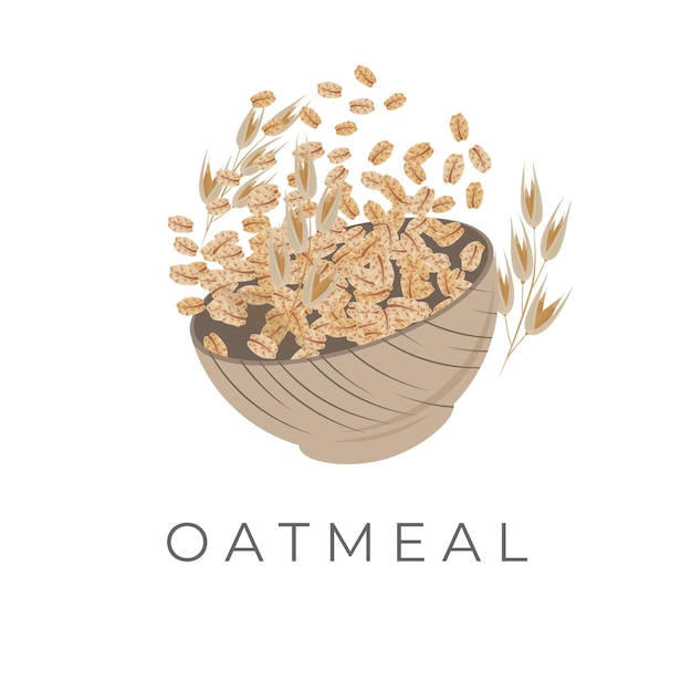 Avena en un tazón de madera Vector Ilustración Logo