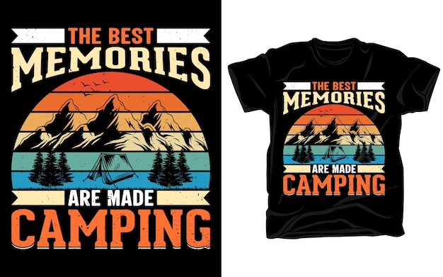 Aventura al aire libre Diseño de camisetas vintage retro de acampada con elementos vectoriales de montaña y acampada