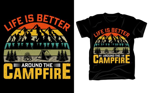 Aventura al aire libre Diseño de camisetas vintage retro de acampada con elementos vectoriales de montaña y acampada
