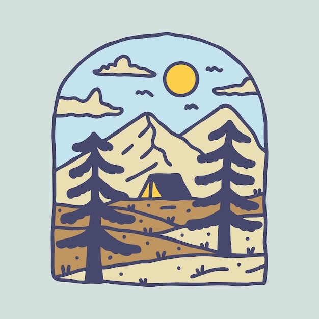 Aventura de caminata de campamento con diseño de camiseta de arte de ilustración gráfica de naturaleza de belleza
