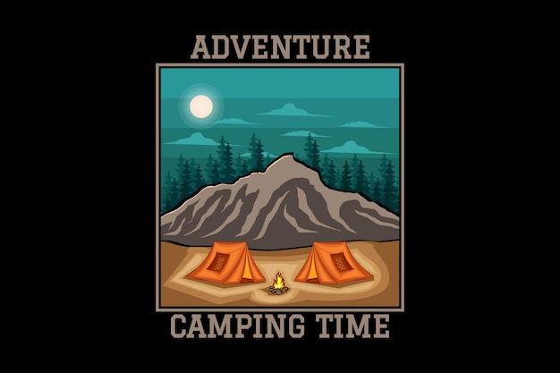 Aventura camping tiempo diseño retro paisaje