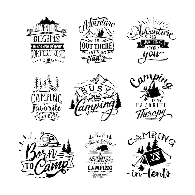 Vector aventura cita letras de tipografía para el diseño de camisetas.