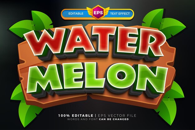 Vector aventura de dibujos animados de melón de agua estilo de efecto de texto editable en negrita 3d