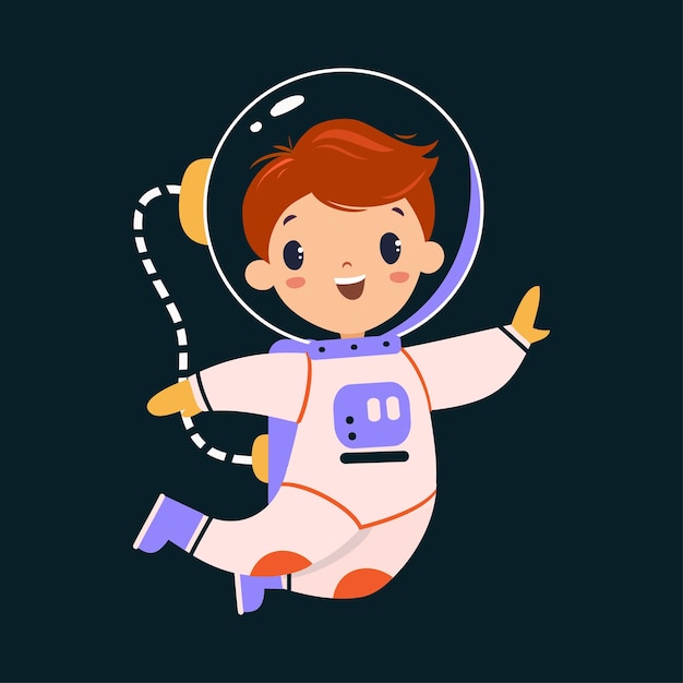 Aventura en el espacio con el niño astronauta en traje espacial explorando la ilustración vectorial de galaxias
