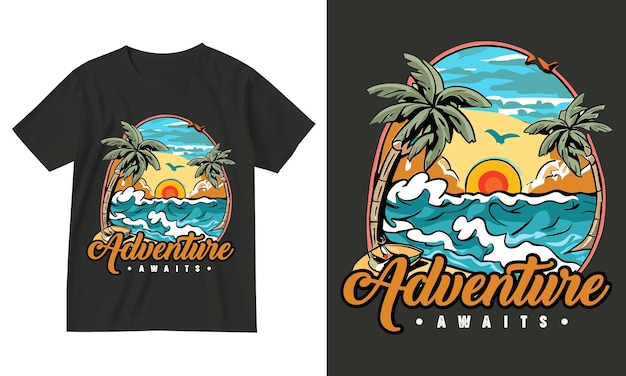 La aventura espera el diseño de camisetas hawai'i california vacaciones de verano surf paraíso tipografía deporte