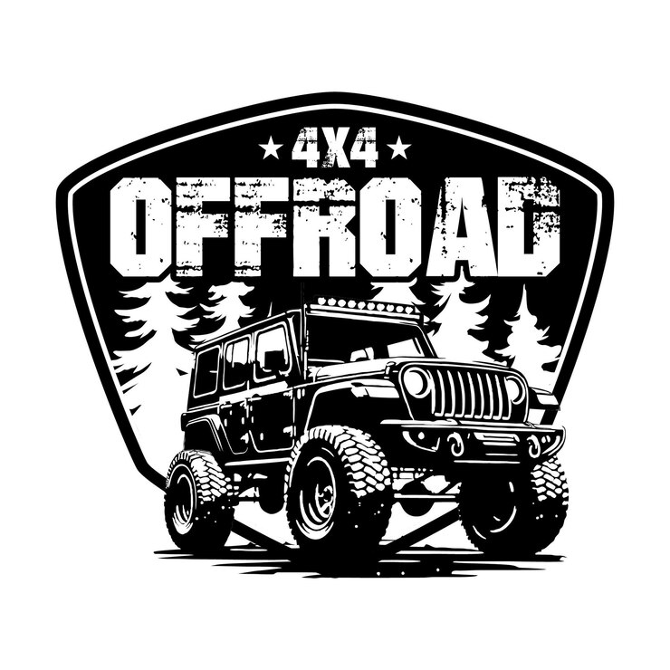 Vector aventura extrema fuera de carretera emblema logotipo cartel diseño vectorial blanco y negro