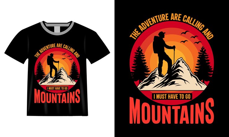 La aventura me llama y debo ir a las montañas camiseta de senderismo tipografía vectorial diseño de camiseta