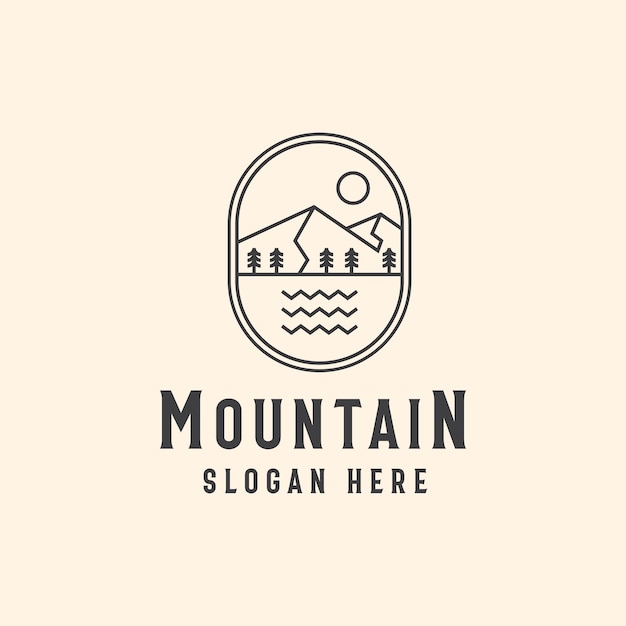 Aventura de montaña y plantilla de insignia Vintage al aire libre.