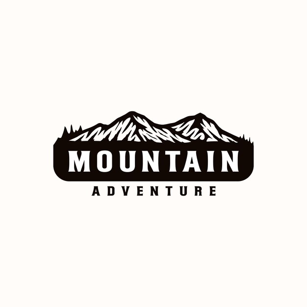 Aventura de montaña y plantilla de logotipo vintage al aire libre. insignia o emblema.