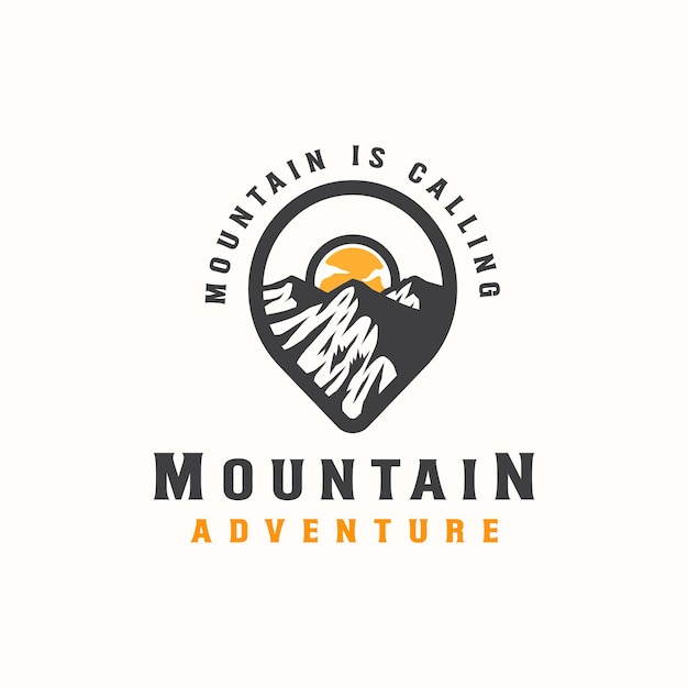 Aventura de montaña y plantilla de logotipo vintage al aire libre. Insignia o estilo emblema.