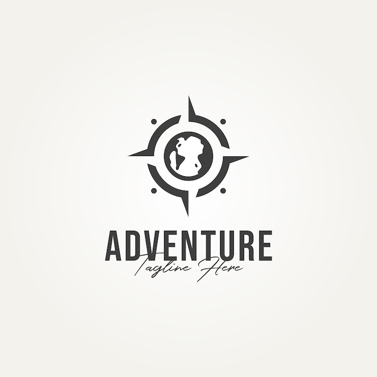 Vector aventura mundo brújula icono logotipo emblema plantilla vector ilustración diseño