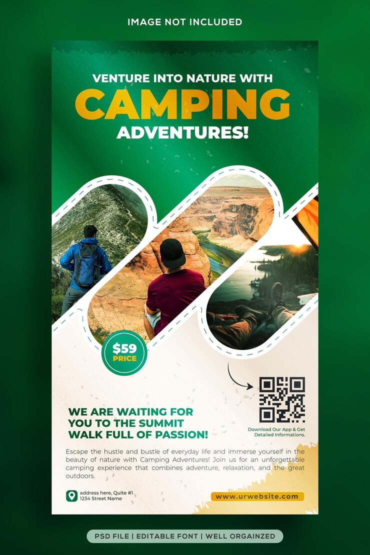 Aventuras de acampada en las redes sociales Plantillas de publicaciones de historias