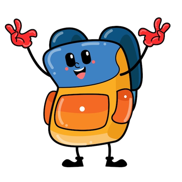 Vector aventuras alegres de la mochila de escuela personajes animados de mochila