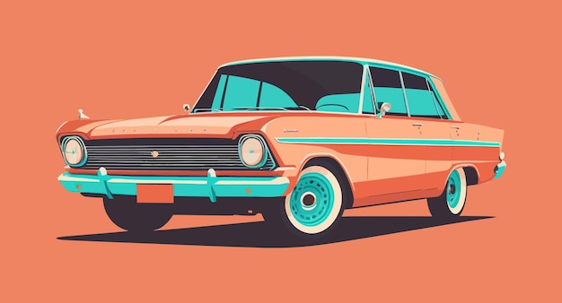 Las aventuras comienzan con un automóvil que te dio la esperanza de una nueva vida conduciendo hacia tu sueño una sensación de libertad Generativo AI viaje naranjaclásico concepto de transporte retro Ilustración vectorial
