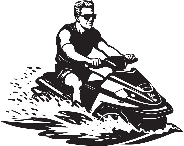 Vector las aventuras en el océano esperan a un vibrante vector de jet ski