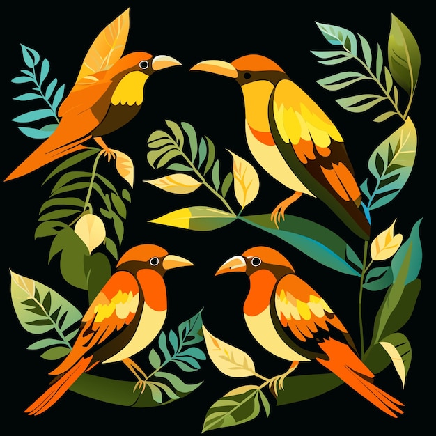 Aves del bosque amazónico de estilo plano
