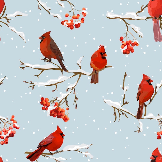 Aves de invierno con fondo retro de Rowan Berries