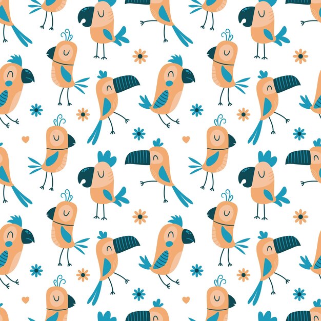 Aves lindos personajes animales de patrón sin costuras para la decoración del jardín de tarjetas impresas