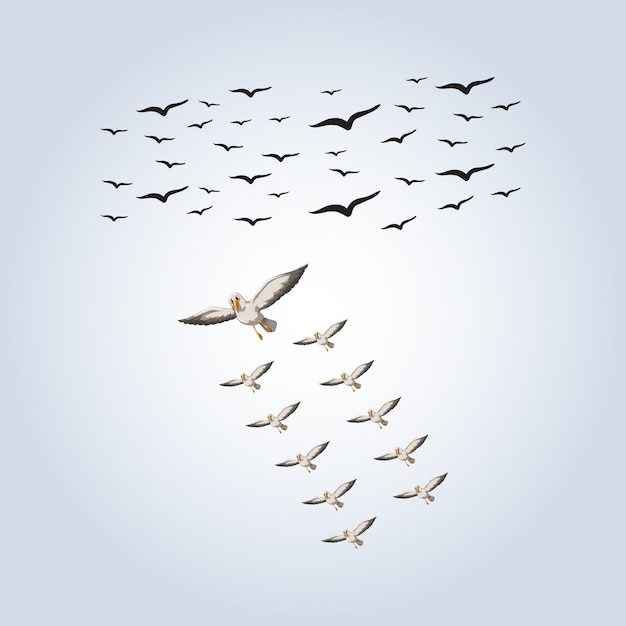 Las aves que vuelan en el cielo están diseñadas con un fondo abstracto