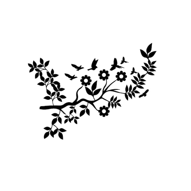Vector aves vectoriales en ramas naturaleza y silueta animal y flores y vida silvestre ilustración vectorial