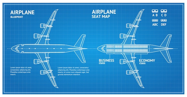 Vector avión blueprint plan vista superior vector