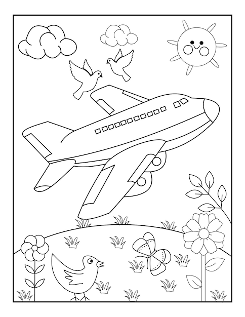 avión para colorear páginas con diseño lindo vector