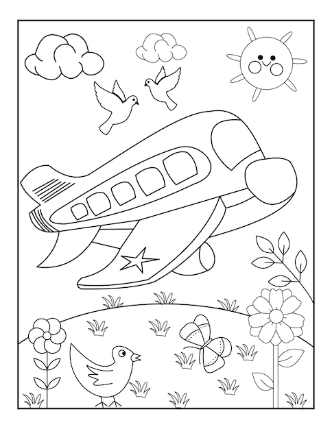 avión para colorear páginas con diseño lindo vector