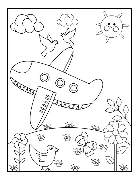 Avión para colorear páginas para niños pequeños vector