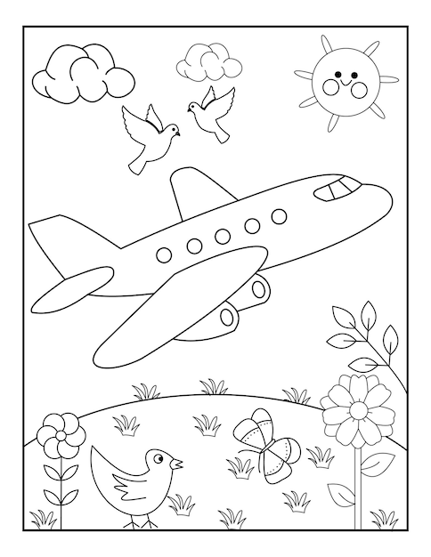 Avión para colorear páginas para niños pequeños vector