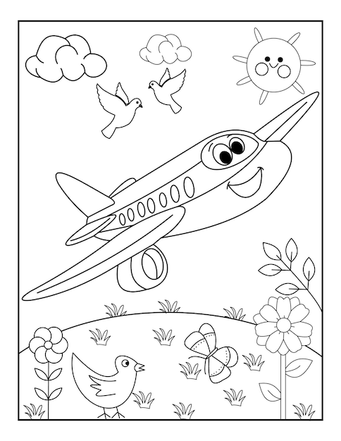 Avión para colorear páginas para niños pequeños vector