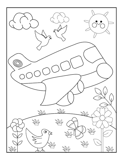 Avión para colorear páginas para niños pequeños vector