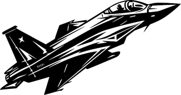 Avión de combate blanco y negro icono aislado ilustración vectorial