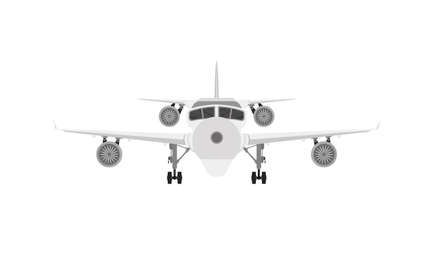 Vector avión comercial con tren de aterrizaje aislado en blanco 3d render vista frontal