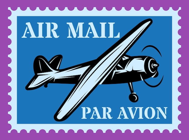 Avión de correo aéreo timbre postal plantilla de color vectorial elemento para el diseño