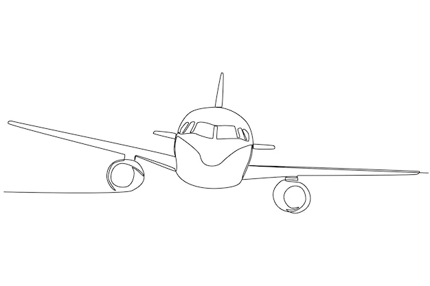 Un avión despega en el aeropuerto Dibujo de una línea de piloto y avión
