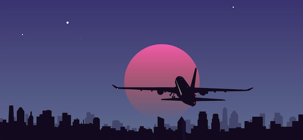 El avión despega sobre la ciudad Vector