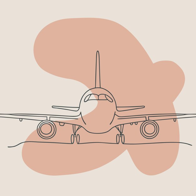 Avión despegando de la pista con fondo artístico en colores suaves