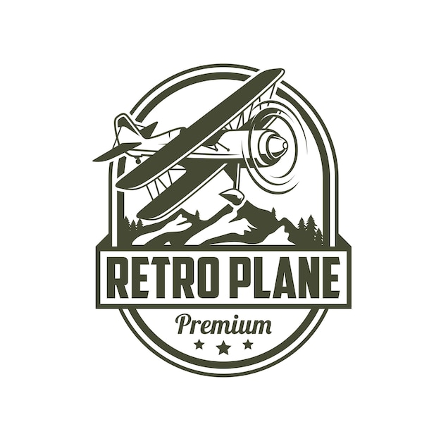 Vector avión emblema biplano etiqueta retro avión insignias vector ilustración