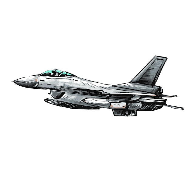 Avión F16 volando para el estilo de dibujo de batalla