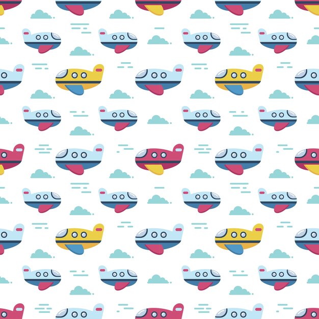 avión lindo ilustración plana de patrones sin fisuras