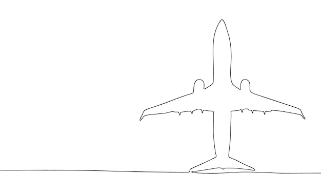 Avión Una línea de concepto continuo de viaje pancarta Vector de silueta de contorno de arte de línea