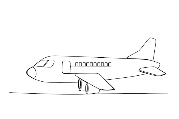 Avión Línea continua única gran avión comercial volador en el cielo gráfico simple un dibujo de línea f