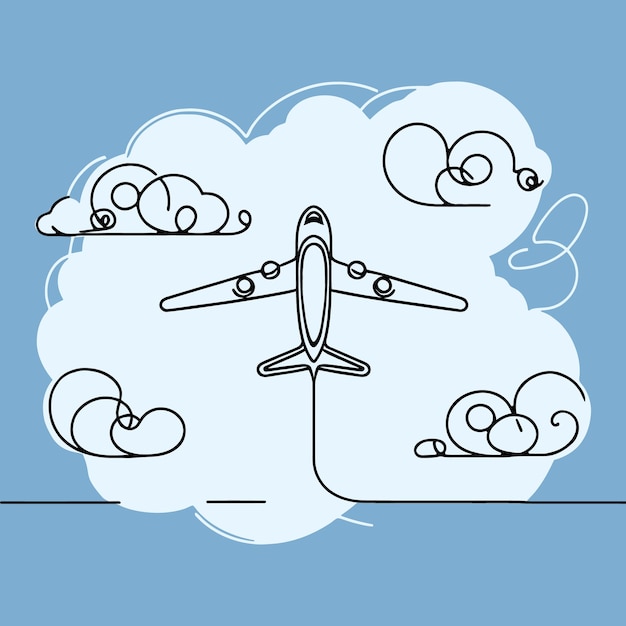 Un avión de línea una línea continua avión vectorial ilustración concepto de viajes y turismo